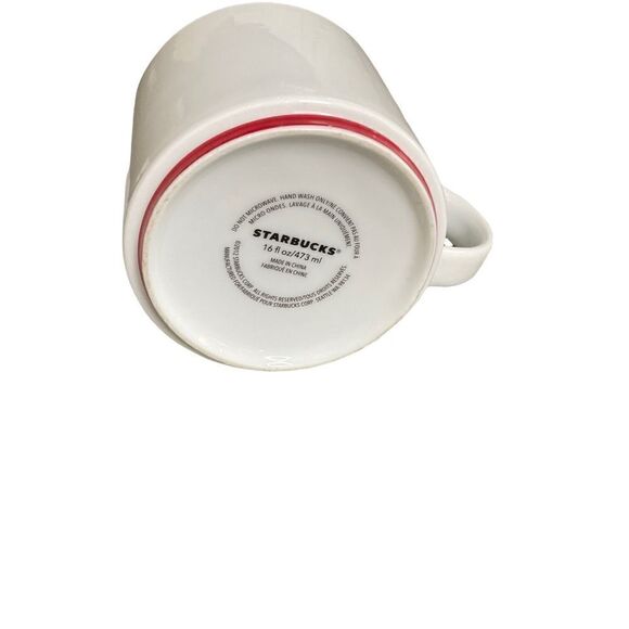 STARBUCKS Coffee Mug.  White Ceramic with Red Rim Around Bottom. - Picture 5 of 5